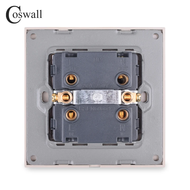 COSWALL 20A DP Switch With Neon Crystal Glass Panel For Water Heater On / Off Wall Switch For Air Conditioner