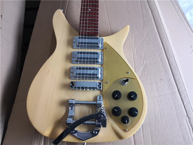 custom 6 string guitar,350 360 natural wood guitar,tremolo bridge HHH pickups,gold pickguard,527 mm scale