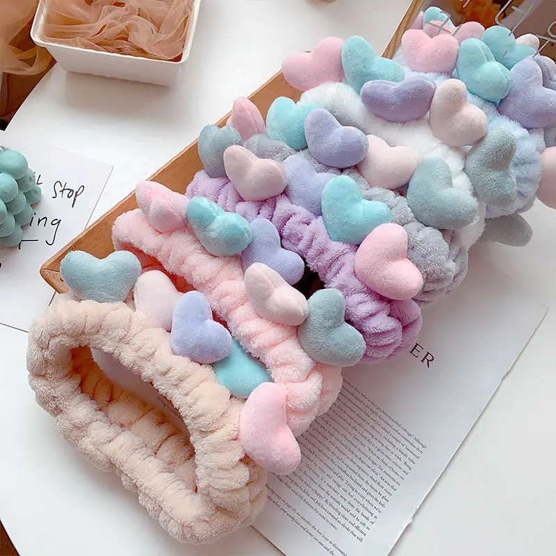 Elastic Simple Cute Fluffy Blue Purple White Grey Pink Skin Color Hearts Cloth Turban Headband Headwear for Women & Kids