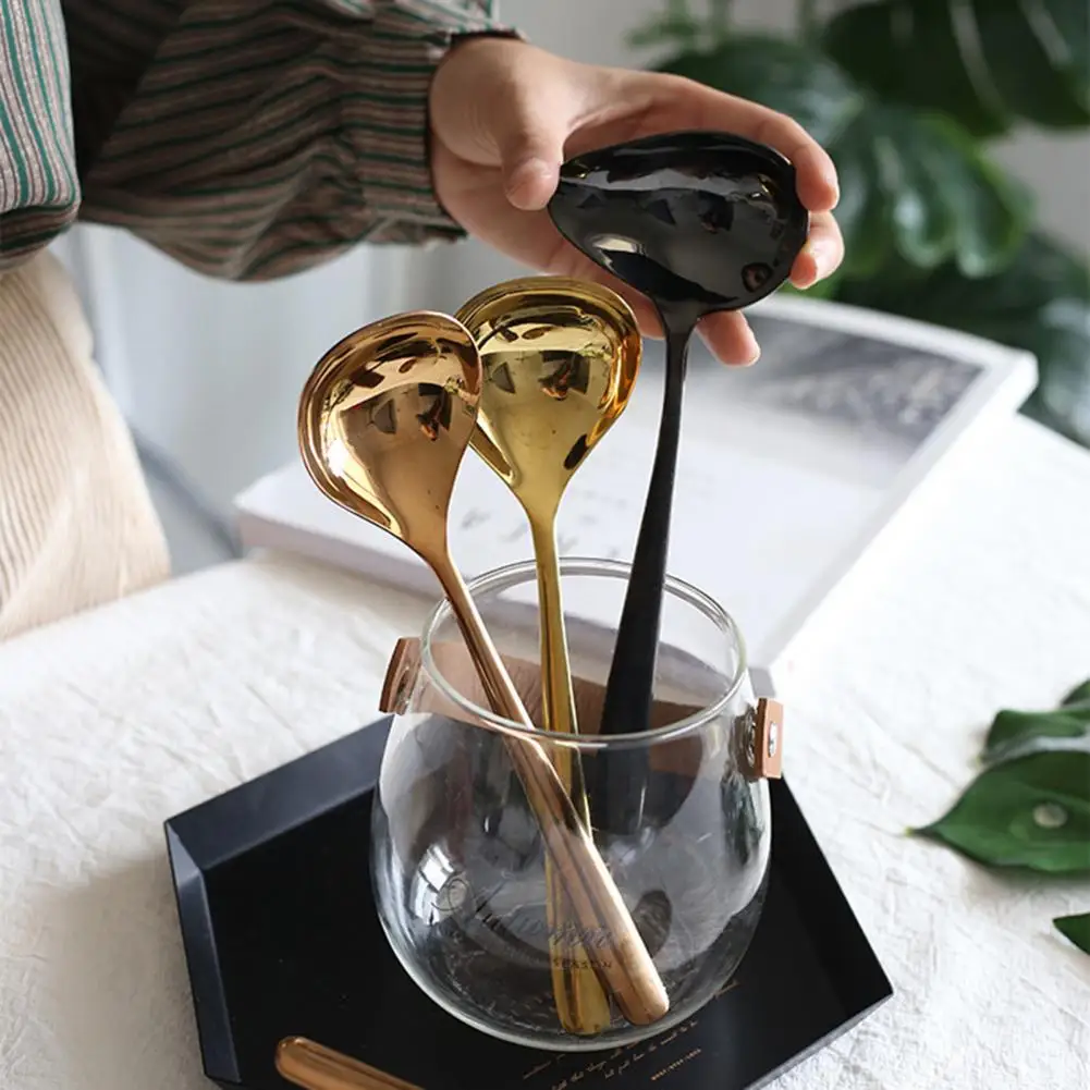 Sauce Drizzle Spoon Solid Reusable Stainless Steel Rust Proof Safe Hot Pot Soup Ladle for Kitchen