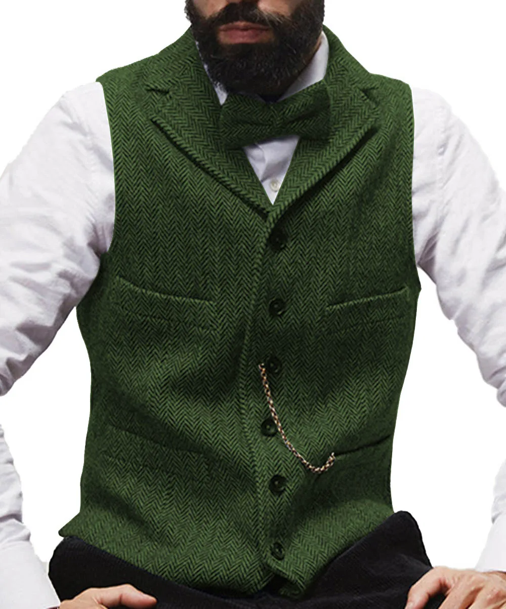 Terno listrado masculino Tweed coletes, colete, decote em v, slim fit, jaqueta Steampunk, preto, marrom, roupas de casamento