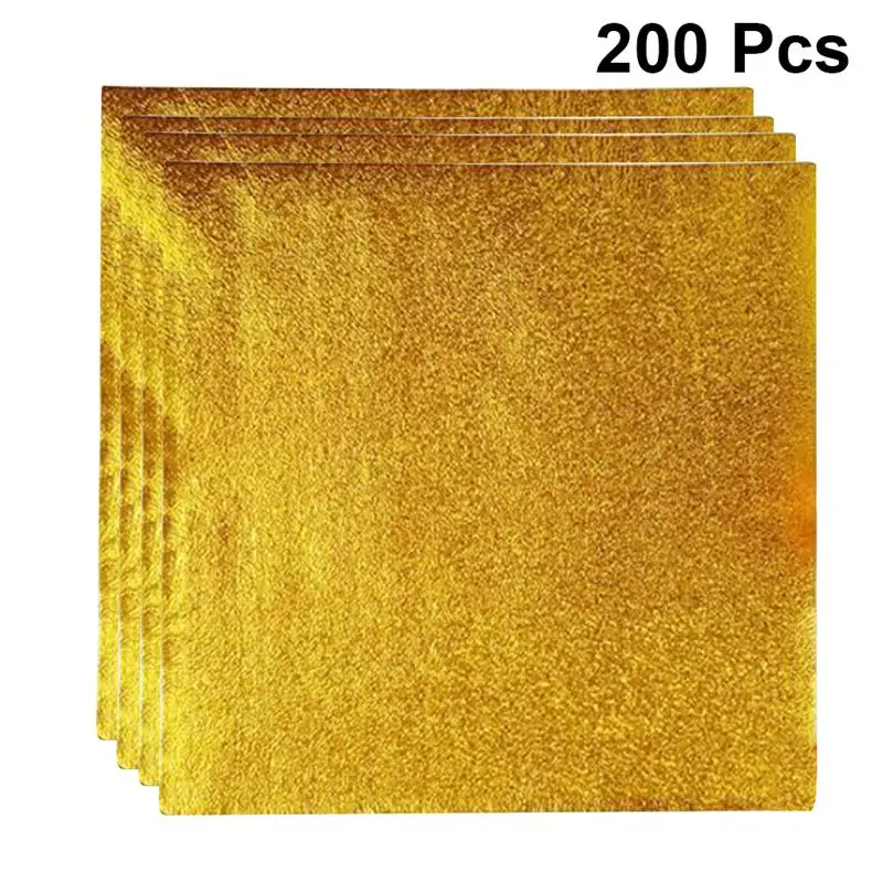 200pcs Aluminium Foil Paper Gold Foil Paper Wrapping Paper Gift Package Orange Peel for Packaging Chocolate (Golden)