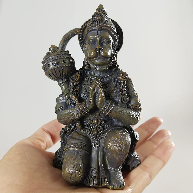 Steinfarbene Hanuman-Statue, Große Hinduistische Affengott-Buddha-Figur aus Kunstharz, Zen-Garten-Dekoration, Glücksbringer-Geschenk – Detail 6