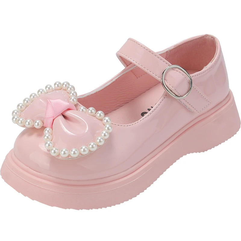 2021 kinder Ballett Wohnungen Partei Mädchen Leder Schuhe Kinder Herbst Prinzessin Mode Schule Perle Bogen Mädchen Kleid Schuhe 3-12 jahr