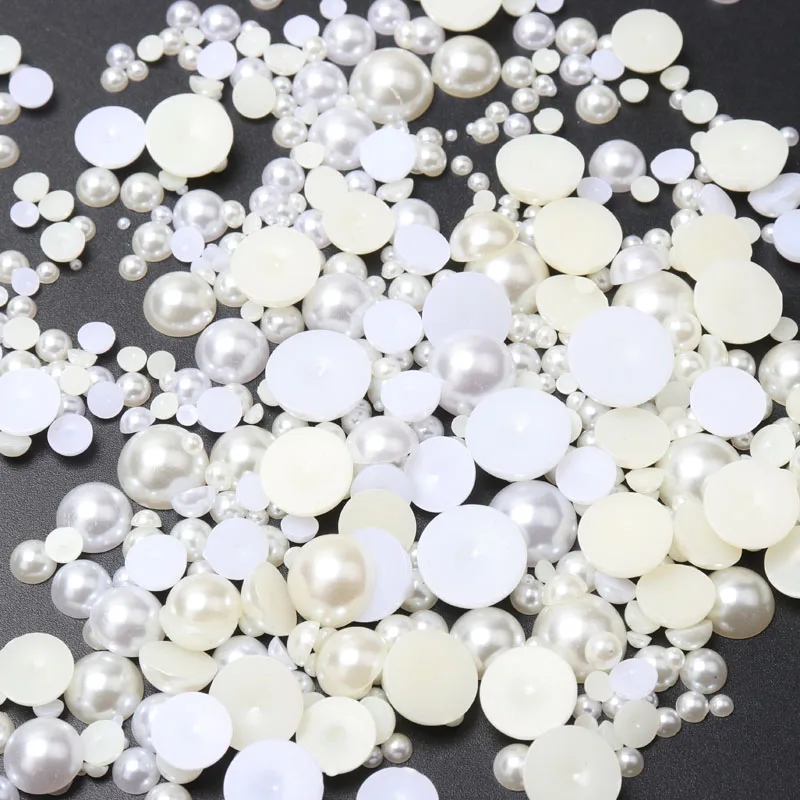 White milky white Half Round Acrylic Imitation Flatback Pearl Beads for Jewelry Making Nail Art Phone 3/4/5/6/8/10/12/14mm