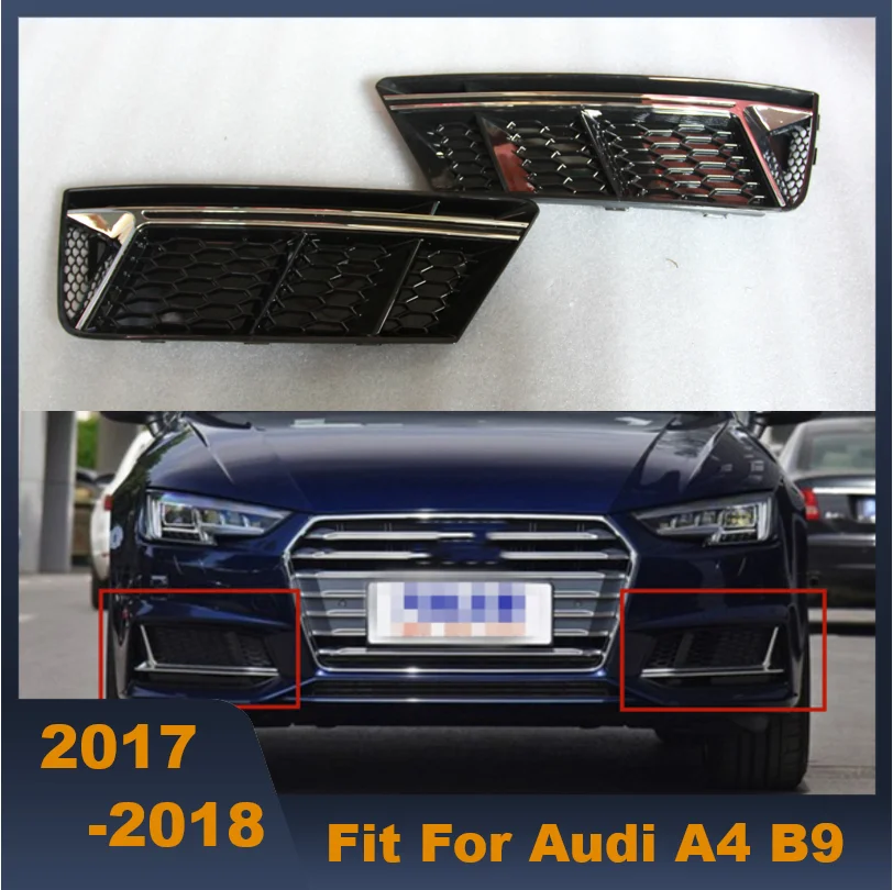 High Quality Car Front Bumper Fog Light Grille Grill For Audi A4 B9 2017 2018 Fog Light Lamp Cover Honeycomb Mesh