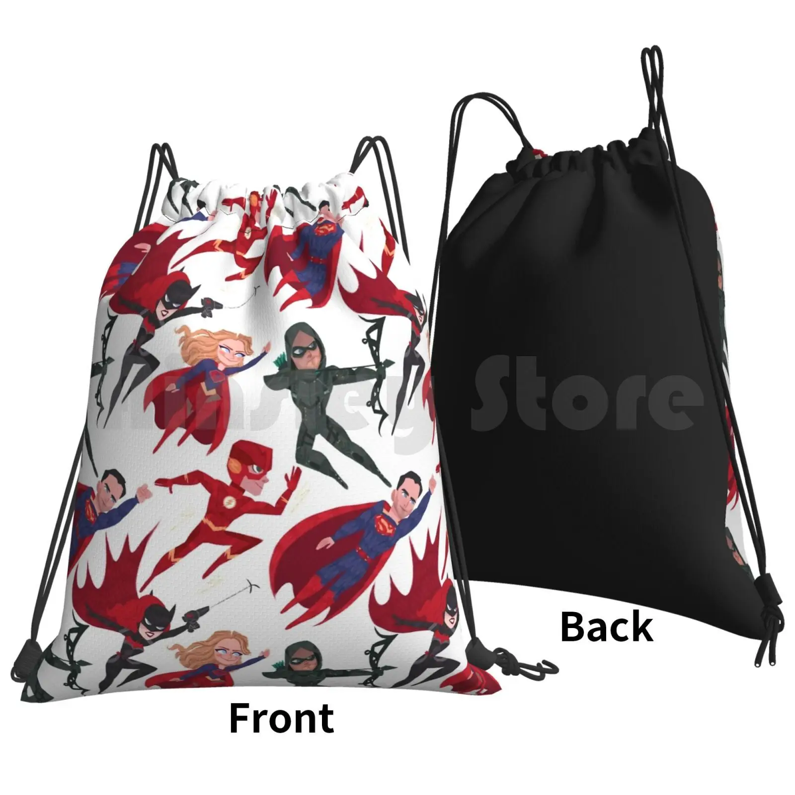 Just Us League Backpack Drawstring Bag Riding Climbing Gym Bag Superhero Superheroes Heroes Crossover Tv Show Pattern