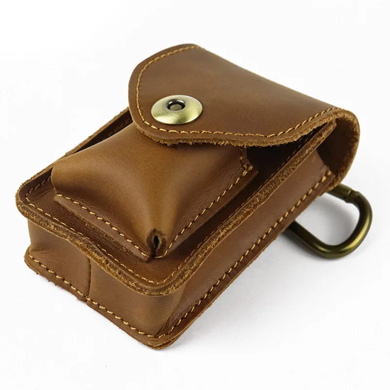 Crazy Horse Echtes Leder Taille Tasche Männer Vintage Rindsleder Kleine Mini Gürtel Taille Pack Zigarette Fall Box Beutel Männlichen Kreative taschen