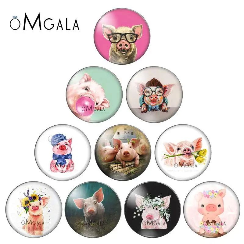 

Art Lovely Flower Pig Animals Paintings 12mm/14mm/16mm/18mm/20mm/25mm Round photo glass cabochon demo flat back Making findings