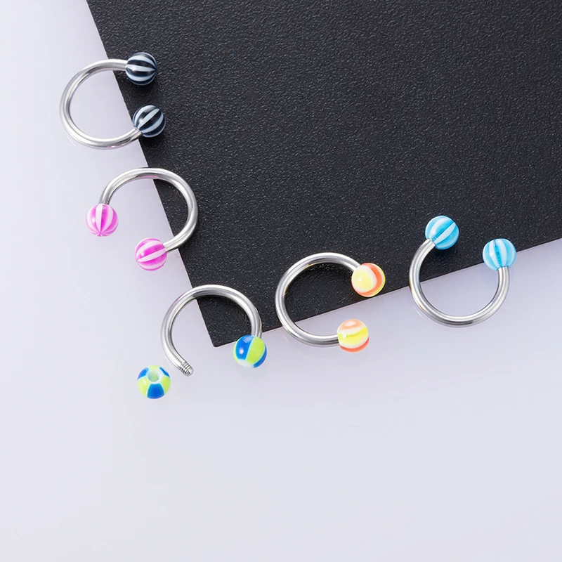 5/40pcs/lot Nose Ring Septum Piercing Acrylic BCR Stainless Steel Lip Stud Cartilage Hoop Earring Circular Ear Horseshoe Jewelry