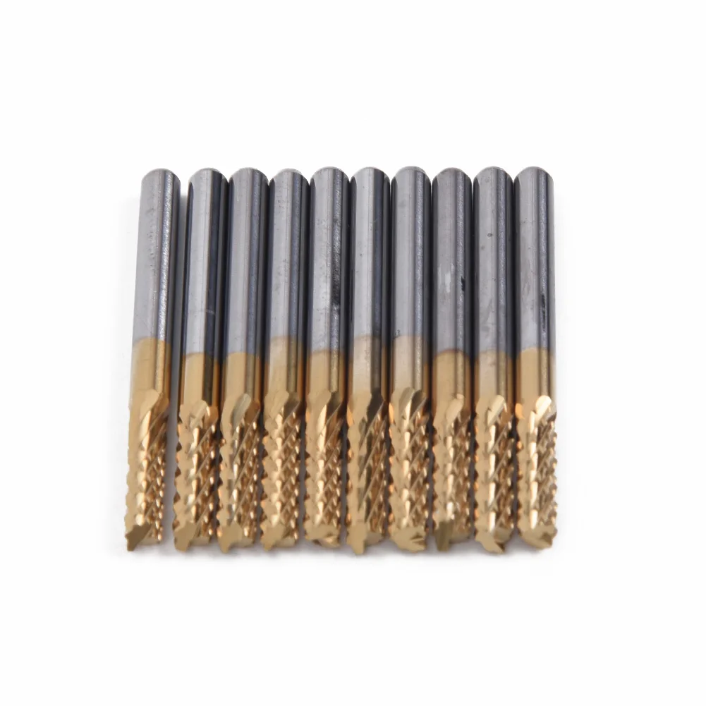 Carbide Milling Cutter Grupo End Mill Haste Titânio Revestido Cnc Brocas Pcb Gravura Woodworking Tool 3.175 mm 10 Pcs