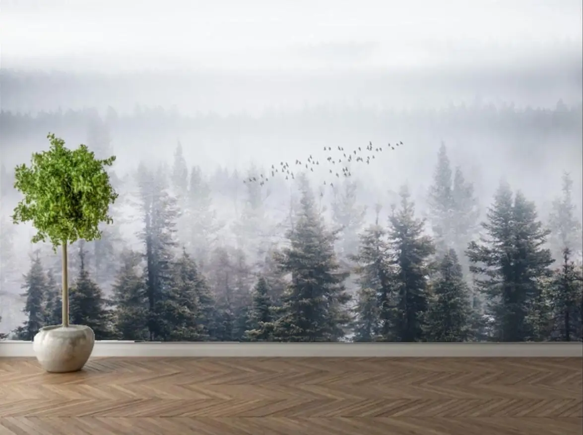 

Обои на заказ, фото, свежий лес, туман, лес, ТВ, диван, фон, настенная живопись, украшение дома, гостиная, спальня, 3d обои