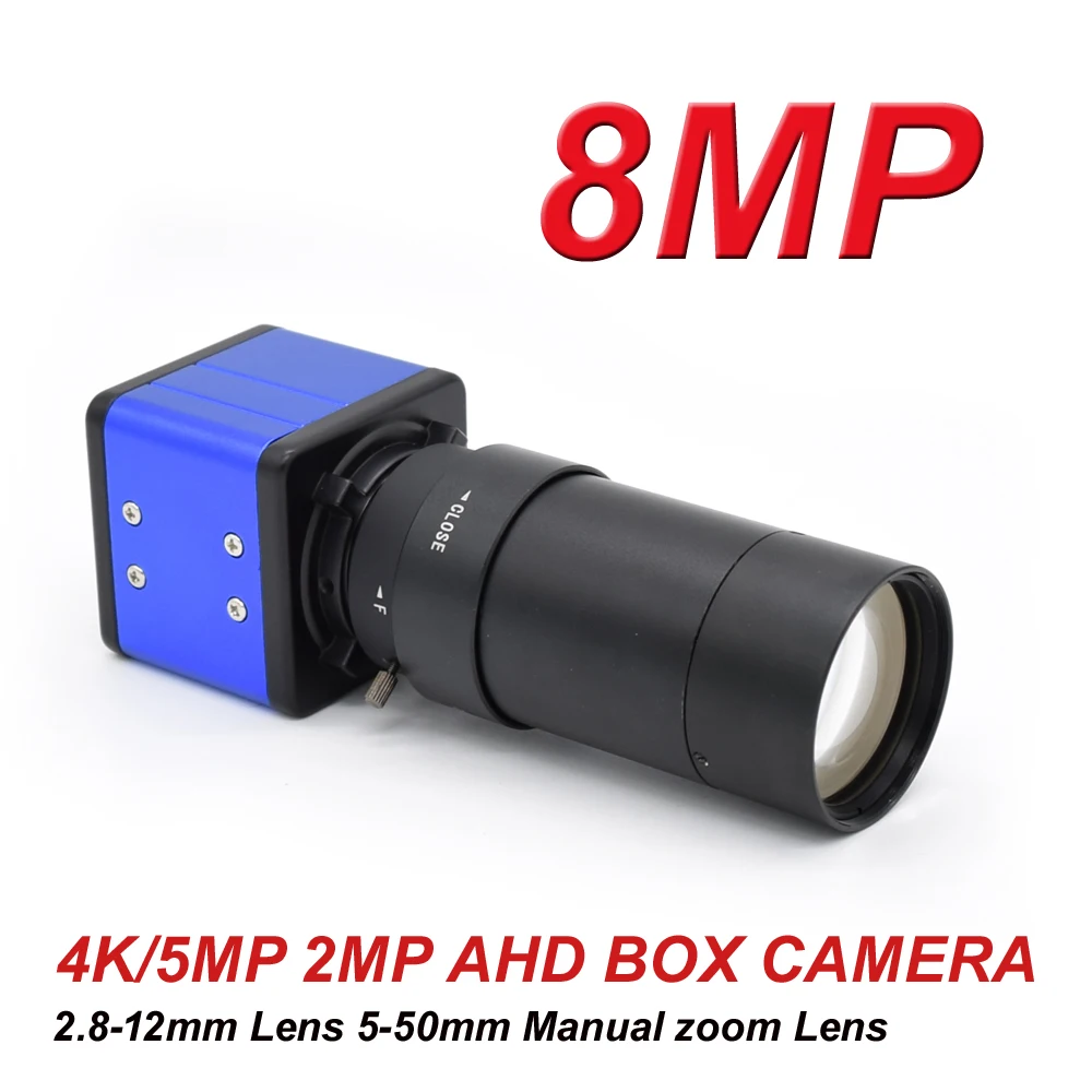 Mini 4K 8MP AHD Camera 5MP 2MP Sensor BOX Security AHD Camera with 5-50mm 2.8-12mm Manual Zoom Varifocal Lens for AHD Systems