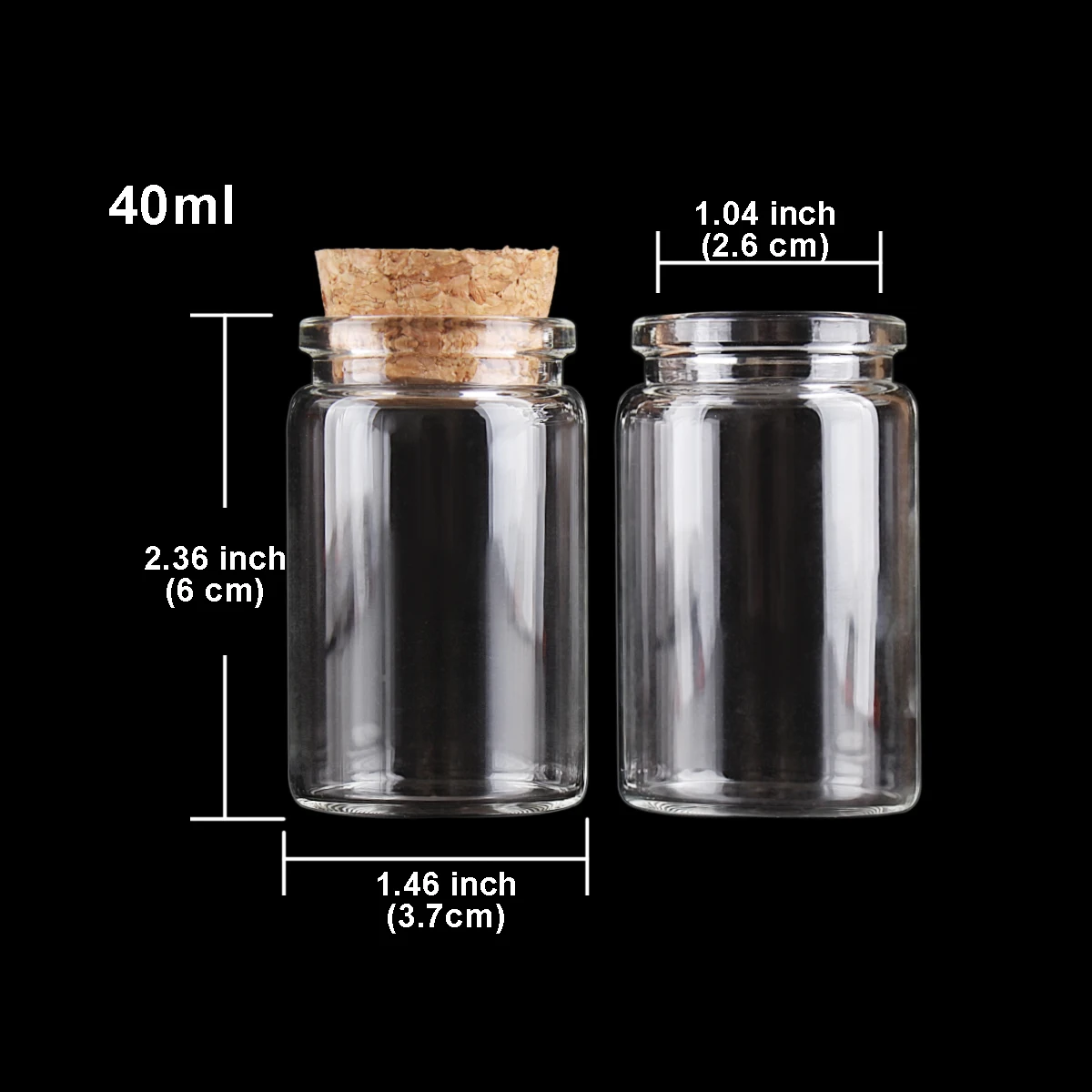 3pcs 40ml 37*60mm Candy bottles Glass Bottles with Cork Lids Spice Jars Message Bottles Glass vessels Glass Jars Storage Bottles