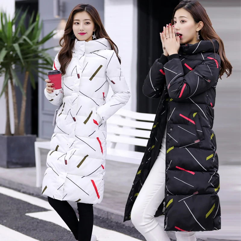 Jacket Winter 2021 New Women Slim Long Parkas Plus Size Black White Thick Down Cotton Female Tops Chaqueta Mujer LWL905