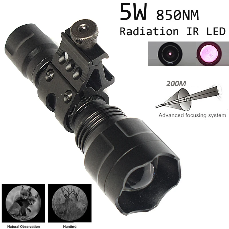 IR 940nm night vision camera fill light 18650 rechargeable infrared flashlight 10W focusing infrared 850nm super bright fill