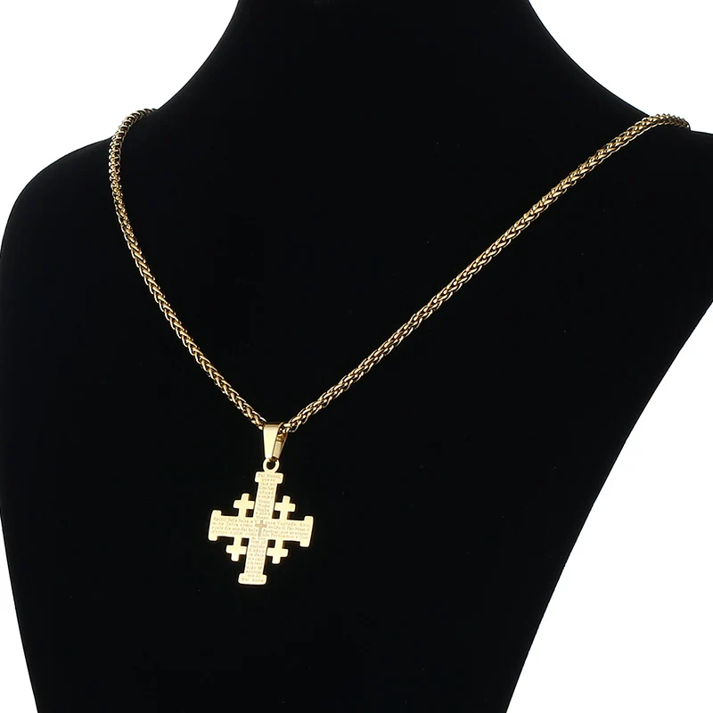 Diyalo Bible Jerusalem Crusaders Cross Pendant Necklaces Medieval Religious Statement Stainless Steel Chains Necklace Jewelry