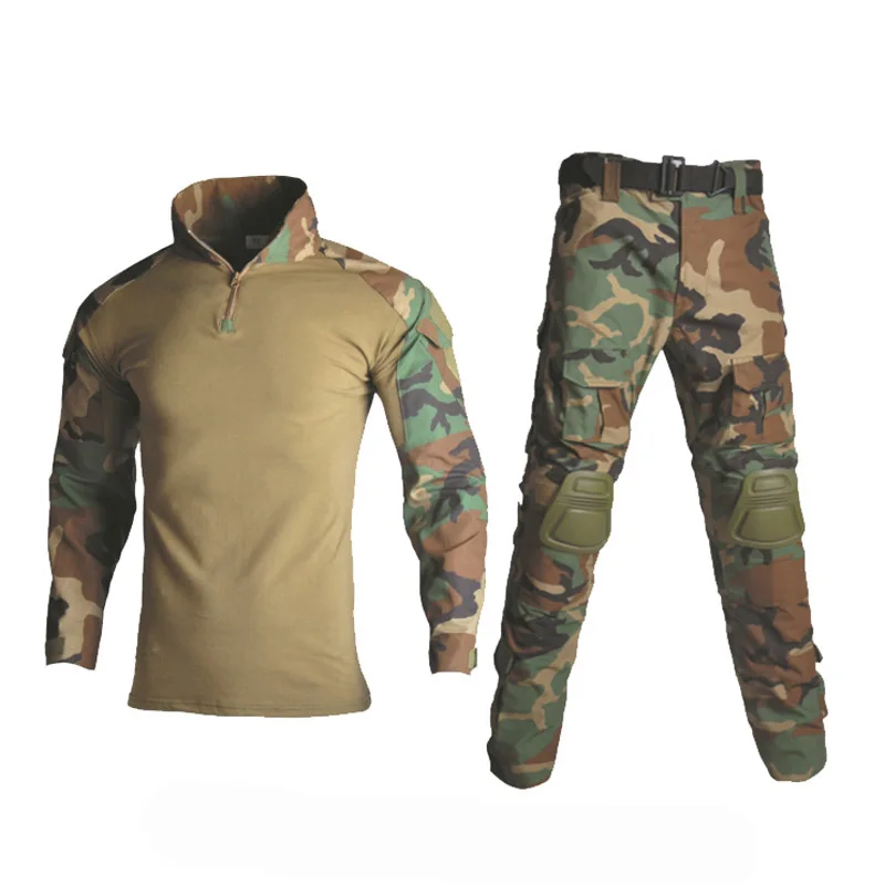 Hunting Clothes Uniform Shirt + Pants With Knee Elbow Pads Outdoor Sport Ghillie Suit Frog Set