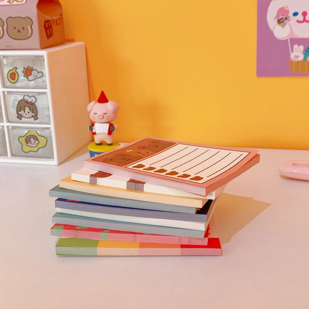 MINKYS-Bloc de notas de oso Kawaii, papel de notas diario para hacer lista de verificación, suministros de papelería escolar Paperlaria, 50 hojas