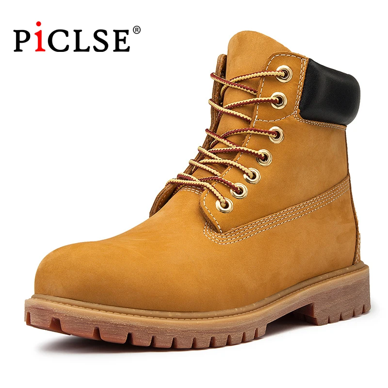 PICLSE Luxury Brand Natural Cow Leather Men Winter Boots Handmade Classic Retro Men Boots Genuine Leather Men Women Winter Shoes