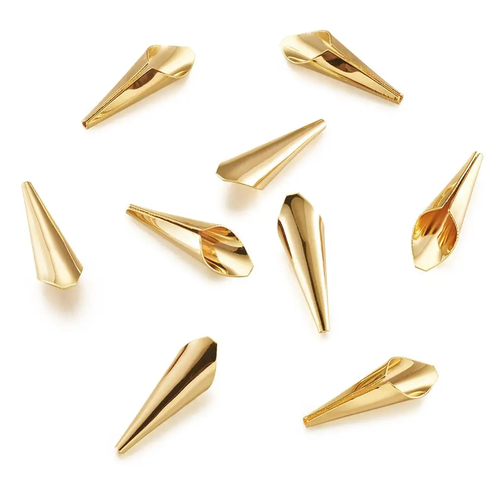 10Pcs Real 18K Gold Plated Brass Bead Cones Bead Caps for Jewelry Making DIY End Beads Earrings Bracelet Necklace Accessories