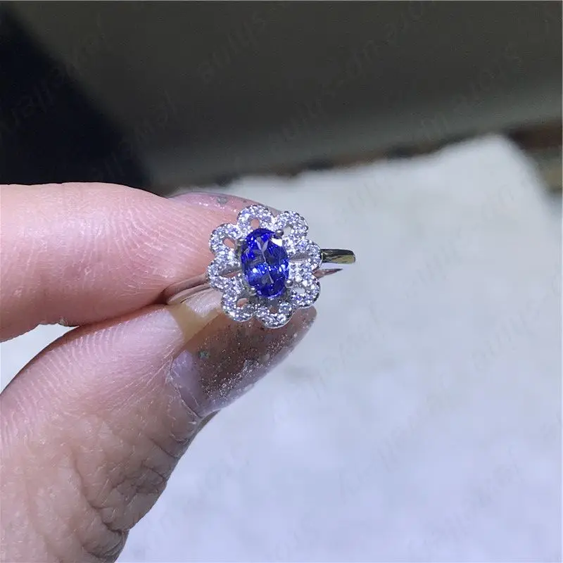 

Natural Tanzanite Ring 925 Silver Women's Ring Simple Atmosphere elegant