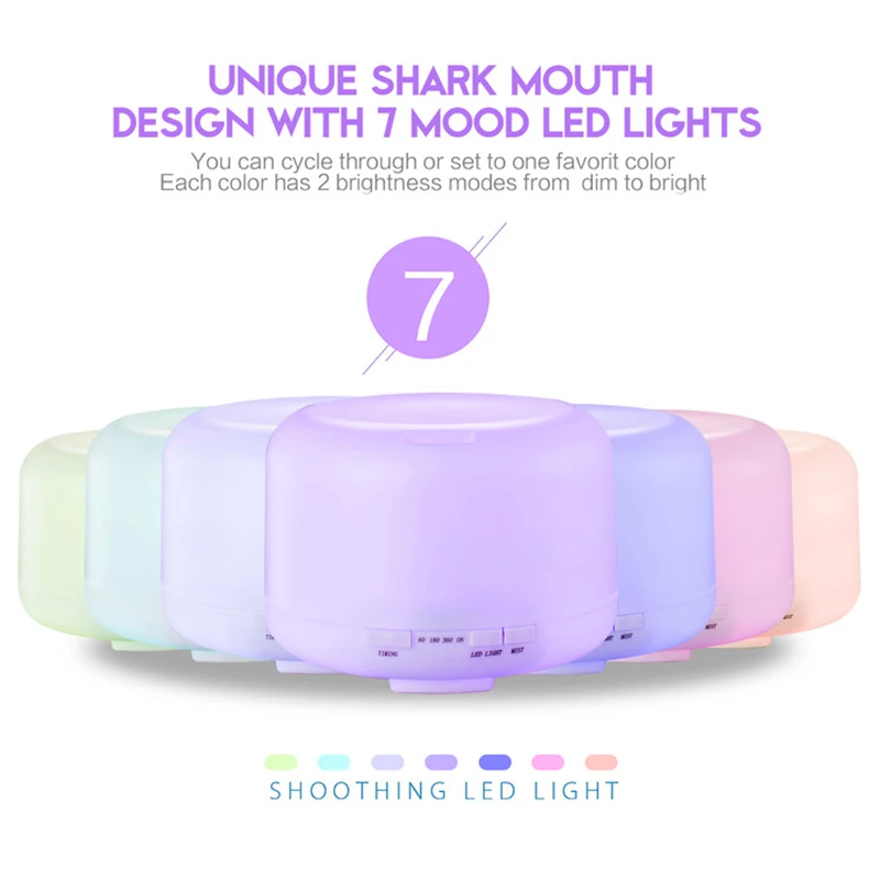 500Ml Pelembap Udara Ultrasonik Pemurnian Essentiel Mesin Aromaterapi Minyak Pembuat Kabut dengan 7 Warna Lampu LED Berubah