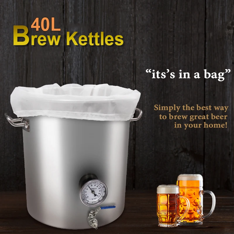 Brew Kettle for Homebrewing, 40L Stainless Steel Brew Pots & Boil Kettles with Weldless Thermometer All Grain Brew Filter Bag