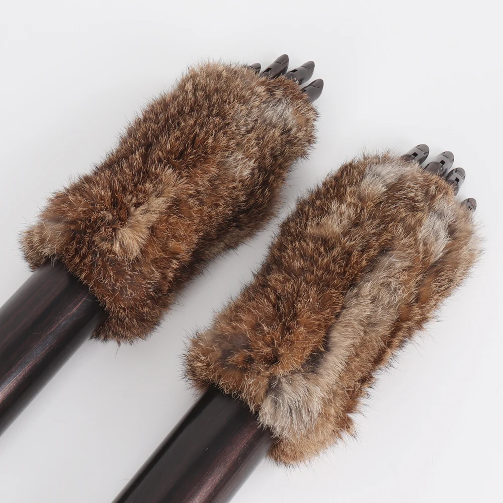 New Style Lady Natural Rabbit Fur Gloves Knitted Warm Real Rabbit Fur Mittens Russian Women Winter 100% Genuine Rabbit Fur Glove