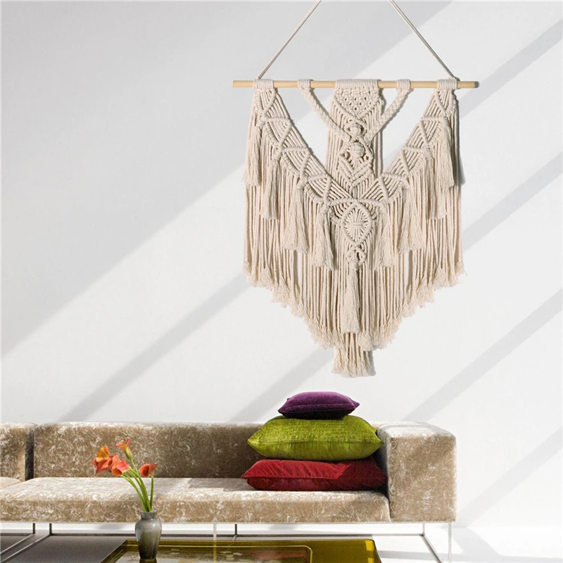 

Nordic Style Macrame Wall Hanging Tapestry Hand-Woven Pendant Tassel Sofa Background Bohemia Tapestry for Bedroom Decoration