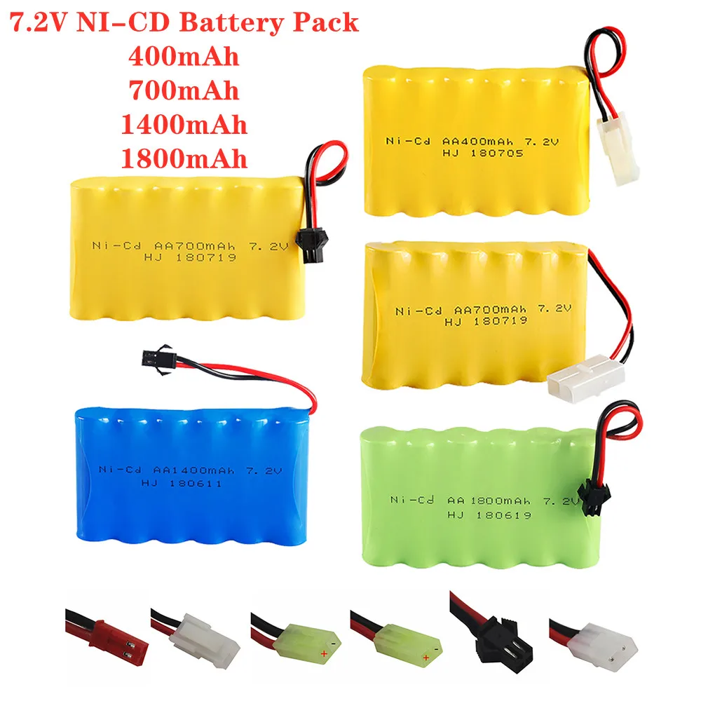 7.2V 400/700/1400/1800Mah NiCd แบตเตอรี่แบบชาร์จไฟได้ Pack RC รถบรรทุกถังรถไฟเรือแสงสิ่งอำนวยความสะดวกของเล่นอะไหล่