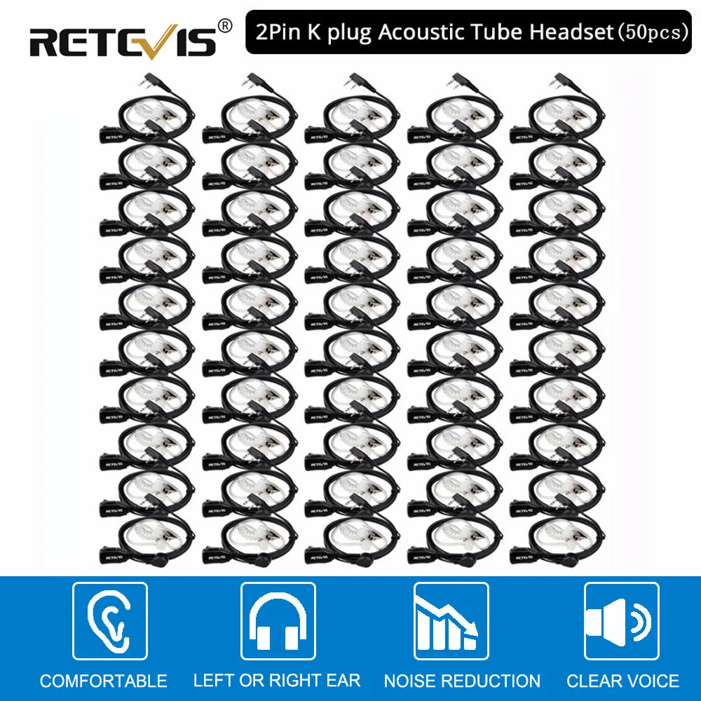 RETEVIS 50 or 100pcs Acoustic Tube PTT Mic Headphone Walkie Talkie Headset for Kenwood TYT for Baofeng UV-5R Quansheng UV K5 K6