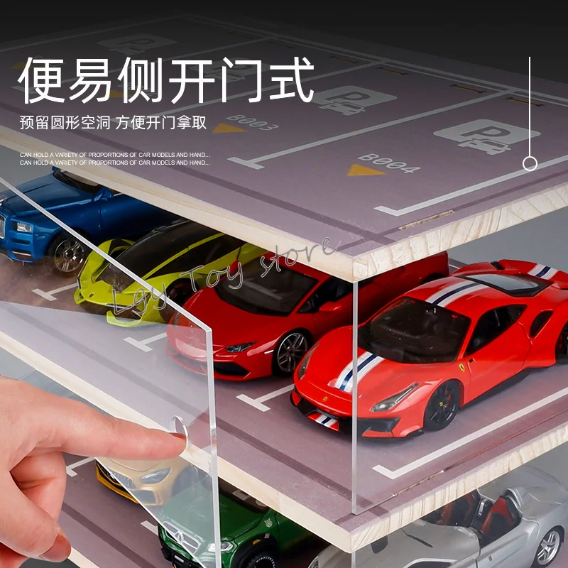 Scale Diorama 1/24 Garage Model Cars Collection Acrylic Miniatur Car Parking Lot Model Display Case With Shelf Model Car Toy