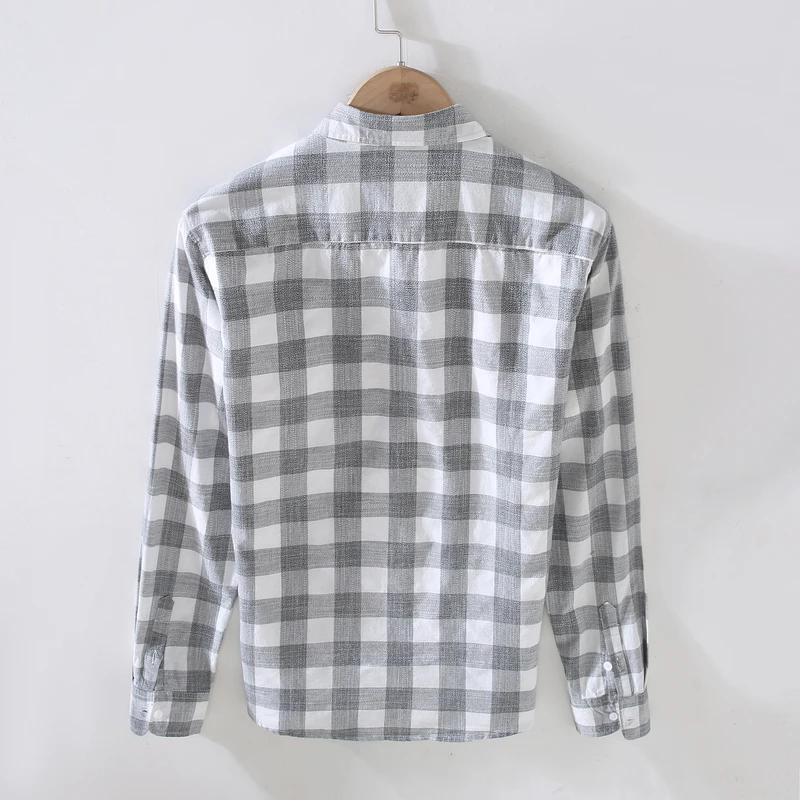 Designer New Long Sleeve Pure Cotton Plaid Casual Shirt Men Trend Gray Shirts For Men Camisas De Hombre Chemise