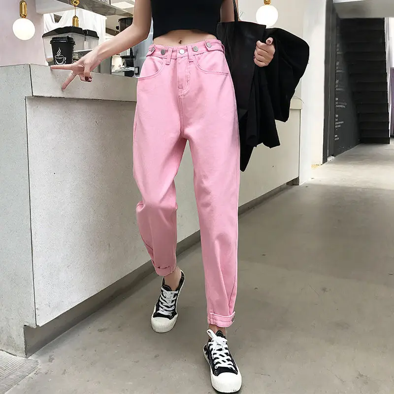 Spring Summer Trousers Pink New women denim jeans Casual Fashion All Matched pants denim Harem capris jeans Young Ladies NZ59