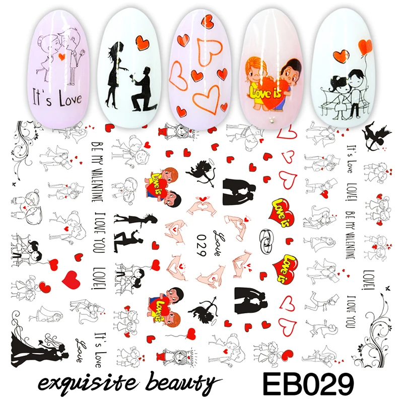 2PCS Valentines Nail Art Stickers Love Letter Rose Flower Design Decals For Nails Decoration Manicure Decor Supplies Materials