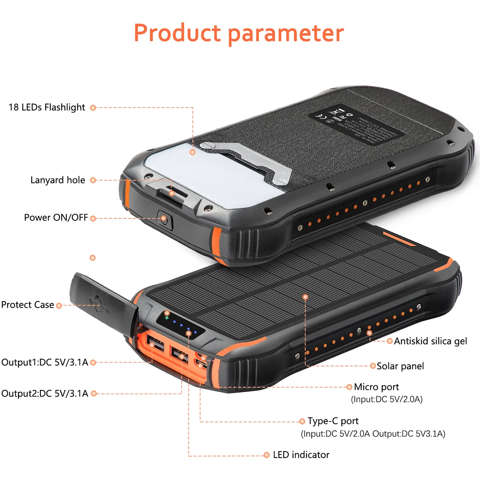 Solar Charger Power Bank 26800mAh Portable Phone Charger Fast Charging QC 3.0 15W PD 15W, Solar Power Bank with 3 Outputs