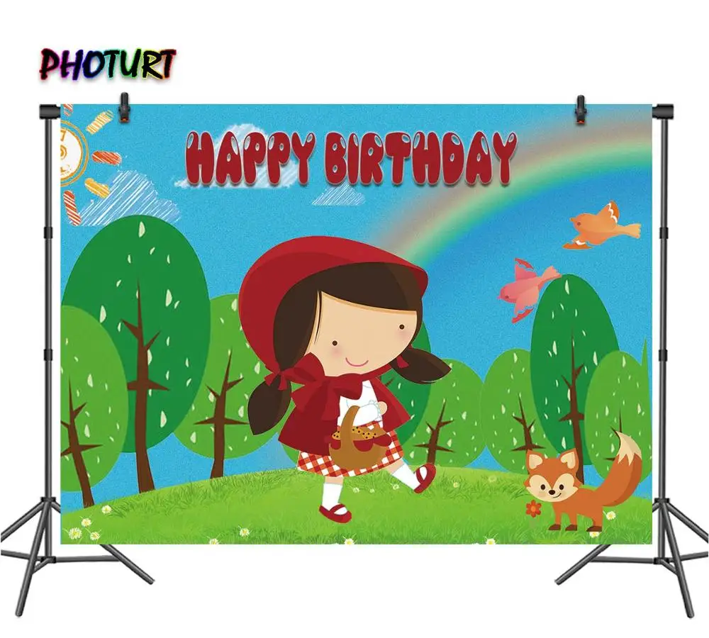 PHOTURT Little Red Riding Hood Photography Backdrops Kids Birthday Party Background Rainbow Polyester Vinyl Photo Studios Props