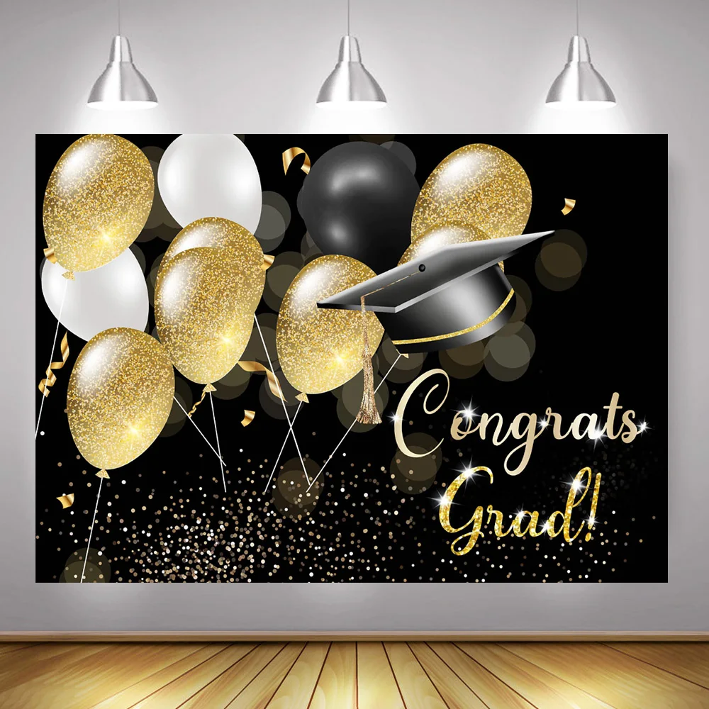 

Congratulations Graduation Themed Party Selfie Photography Backdrop for Students Balloons Graduate Live Background Props