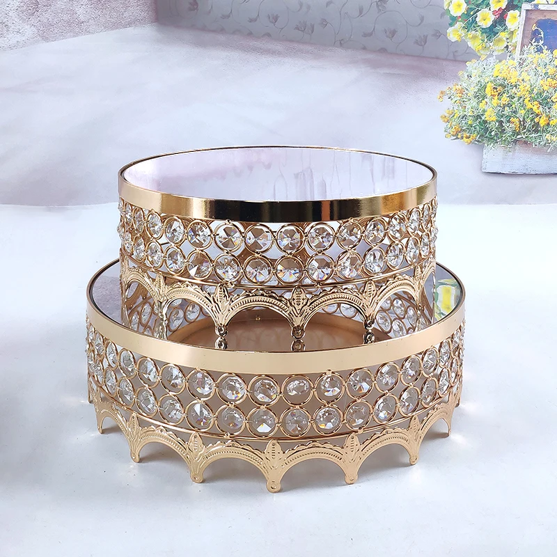 Crystal beads cake stand set gold plated mirror surface dessert stand wedding party table decoration baking tool