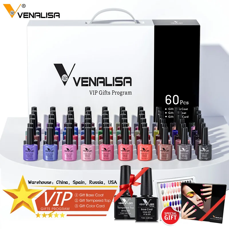 VENALISA Nail Gel Polish Semi Permanent Gellack Nail Art Salon 120 Color Glitter 7.5ml Soak off Organic UV LED Nail Gel Varnish