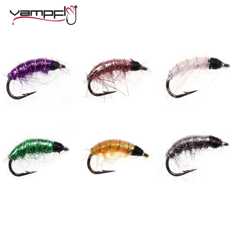 Vampfly 8PCS #6 Multi-colored Scud Back Shrimps Scud Czech Nymph Trout Fly Fishing Lure Orange Green Dry Trout Fly Flies