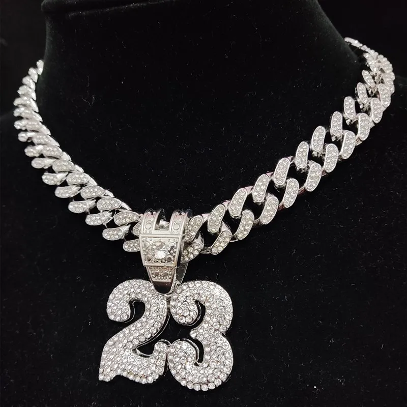 Men Women Hip Hop Number 23 Pendant Necklace With 13mm Crystal Cuban Chain HipHop Iced Out Bling Necklaces Fashion Charm Jewelry