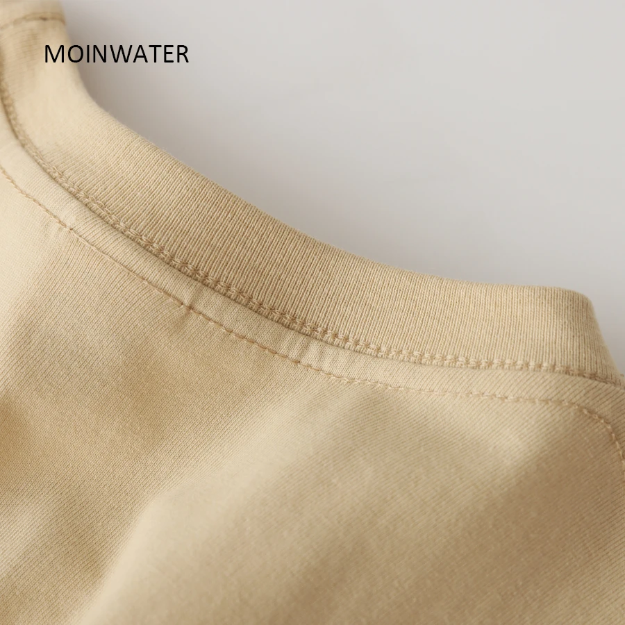 MOINWATER Women New White Summer T shirts Female Soft Cotton Classic Printed Tees Lady Beige Short Sleeve Tops Clothes MT22034