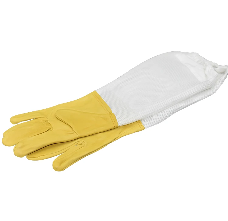 Free Ship Beekeeping gloves Protective Sleeves breathable yellow mesh white sheepskin and cloth for Apiculture beekeeping gloves