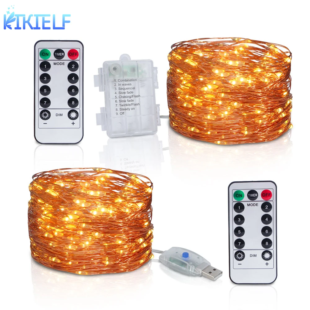 5M/10M/20M LED USB/Battery Copper Fairy String Lights Christmas Garland Remote Control Lamp For Wedding Party Garden Home Dec