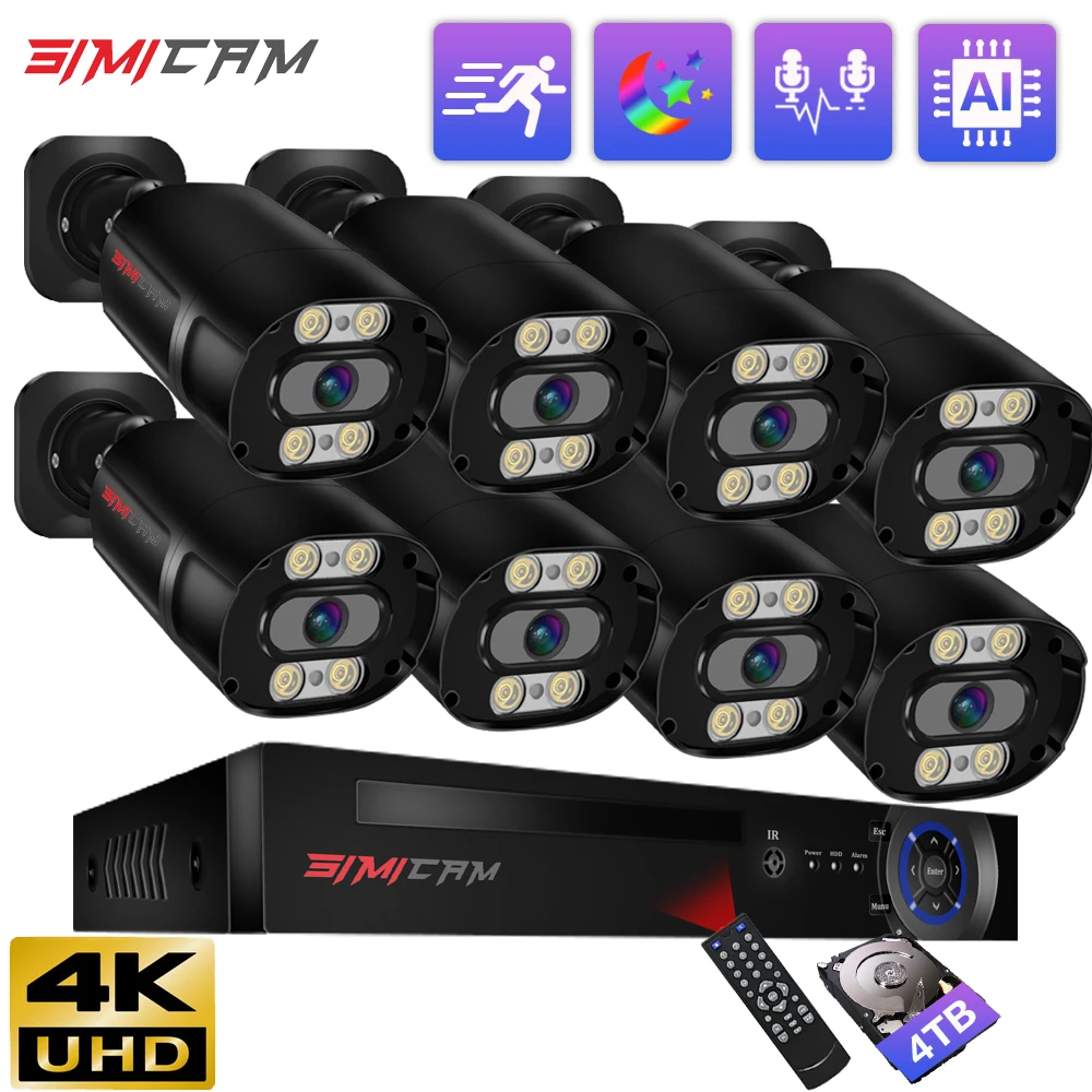 4K 8MP Sicherheit Kamera Humanoiden erkennung Farbe Video POE Video Überwachung Set 8CH Nvr Kit Cctv Aufnahme Outdoor Ip kamera