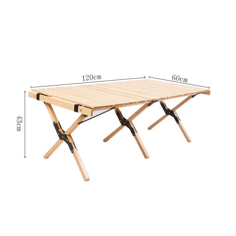 120*60cm Outdoor Folding Egg Roll Table Portable Foldable Camping Picnic Barbecue Wood Desk for Hiking Self-driving Tour Table