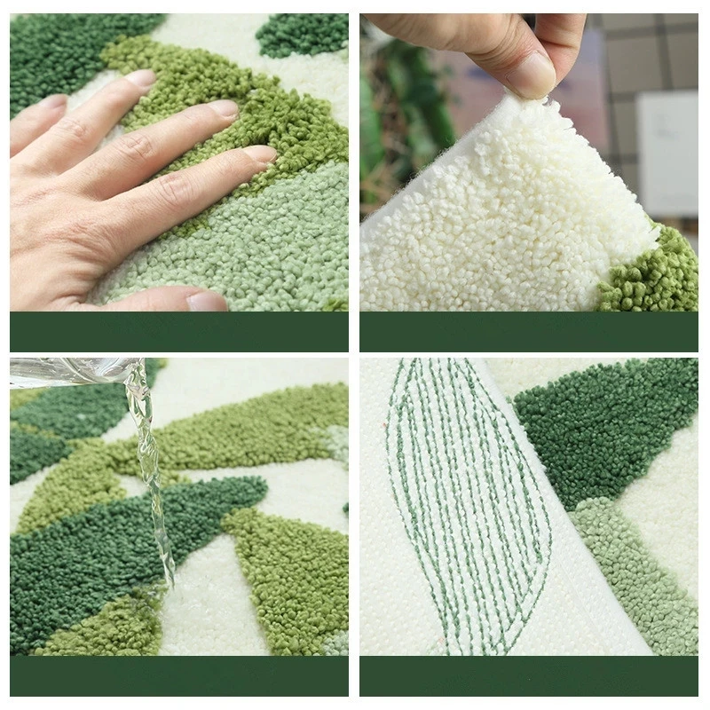 Green Leaves Flocking Bath Mat Non-slip Absorbent Microfiber Bathroom Rug Home Entrance Door Mat Super Soft Bath Carpet Tapijt