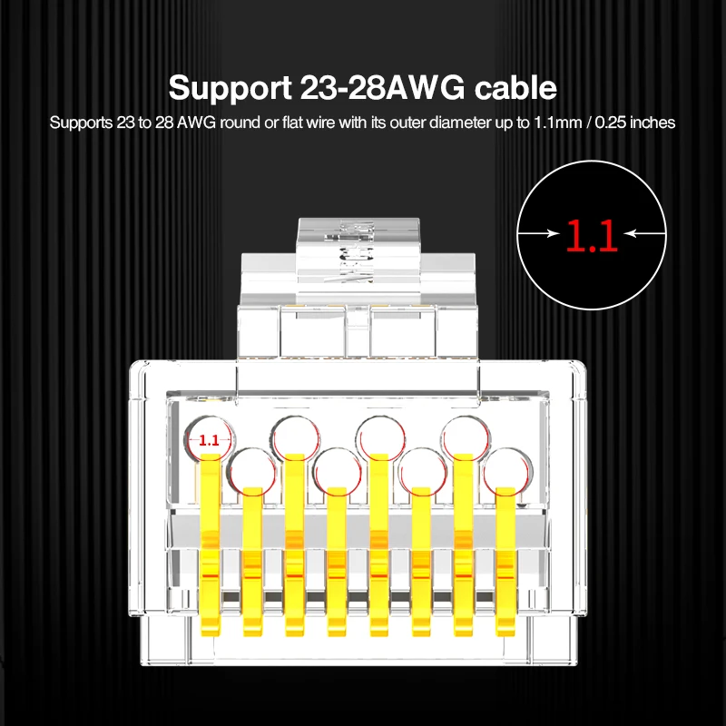 AMPCOM CAT6 RJ45 Modular Plug Connector UTP 50μ Gold-Plated Two-Pieces 8P8C Crimp End for Ethernet Cable, Bulk Ethernet Cable